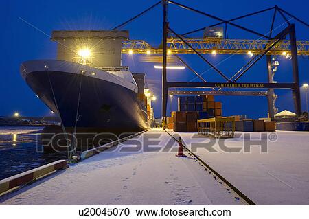 Ship docked in container harbour View Large Photo Image Stock Image - Ship docked in container harbour. Fotosearch