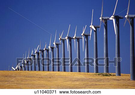Stock Image - Wind turbine generators in California. Fotosearch