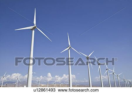 Stock Image - Wind turbine generators in California. Fotosearch