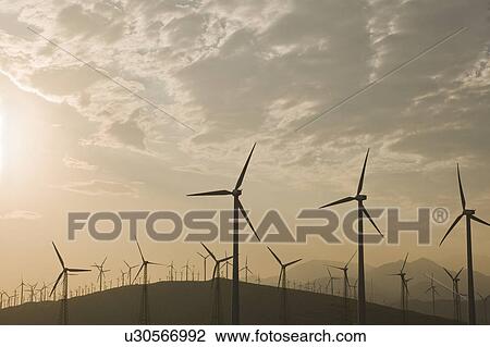 Stock Image - Wind turbine generators in California. Fotosearch