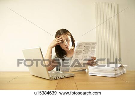 woman and bills View Large Photo Image Stock Photo - woman and bills. Fotosearch