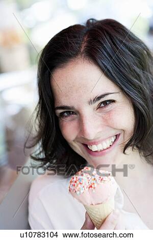 Woman Eating Ice Cream View Large Photo Image Picture - Woman Eating Ice Cream. Fotosearch