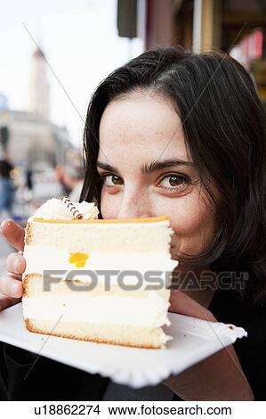 Woman Eating Tart View Large Photo Image Picture - Woman Eating Tart. Fotosearch