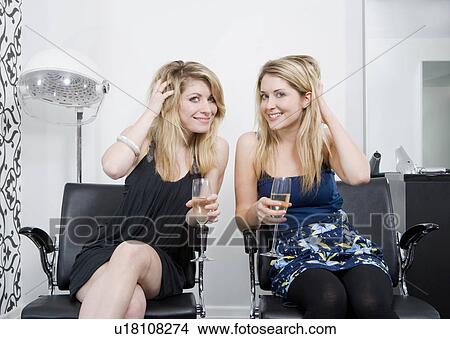 women at hairdressers with champagne View Large Photo Image Picture - women at hairdressers with champagne. Fotosearch