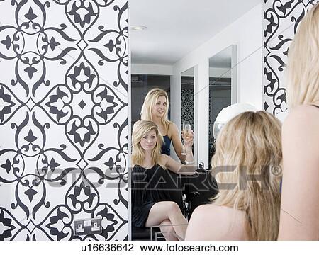 women at hairdressers with champagne View Large Photo Image Stock Image - women at hairdressers with champagne. Fotosearch
