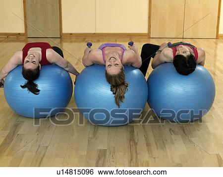 Stock Photograph - women relaxing on gym balls. Fotosearch