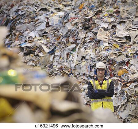 Worker With Paper In Recycle Plant View Large Photo Image Stock Photograph - Worker With Paper In Recycle Plant. Fotosearch