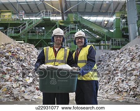 Workers With Waste Recycling Box View Large Photo Image Stock Photo - Workers With Waste Recycling Box. Fotosearch