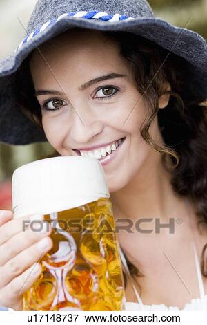 Young Woman With Hat Drinking Beer View Large Photo Image Stock Photo - Young Woman With Hat Drinking Beer. Fotosearch
