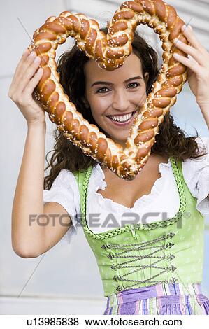 Young Woman With Pretzel Heard View Large Photo Image Stock Photo - Young Woman With Pretzel Heard. Fotosearch