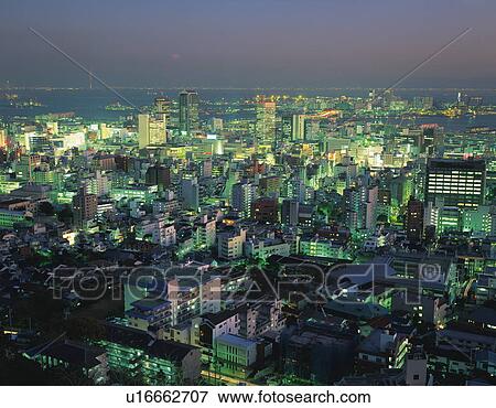 Aerial view of Kobe city, Honshu, Hyogo Prefecture, Japan View Large Photo Image Stock Photo - Aerial view of Kobe city, Honshu, Hyogo Prefecture, Japan. Fotosearch
