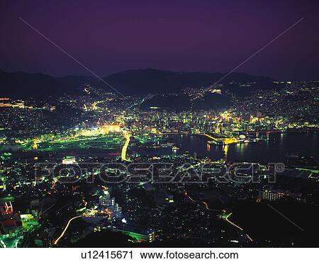 Stock Image - Aerial view of Nagasaki city, Kyushu, Japan. Fotosearch