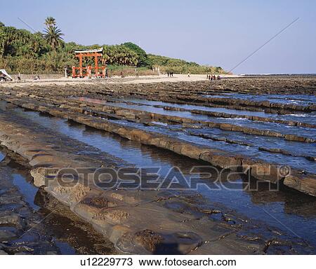 Stock Image - Aoshima and Ogre's Washboard, Miyazaki Prefecture, Kyushu, Japan. Fotosearch
