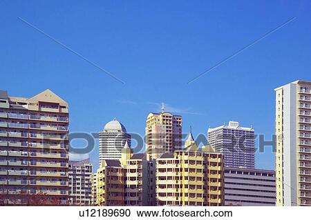 Stock Image - Apartments, Hyogo Prefecture, Honshu, Japan. Fotosearch