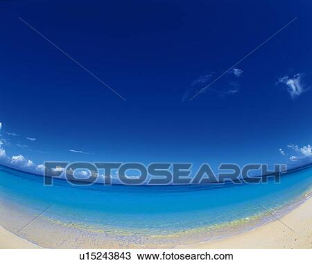 Stock Image - Beautiful beach, fish-eye lens, Miyako island, Okinawa prefecture, Japan. Fotosearch