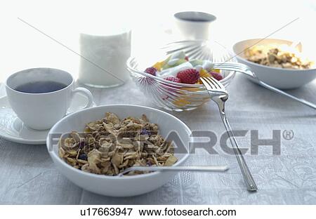 Breakfast with cereal and fruits View Large Photo Image Stock Photo - Breakfast with cereal and fruits . Fotosearch