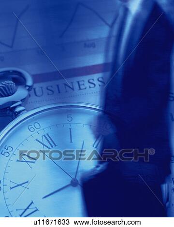 Stock Image - Business Man and Watch, Computer Graphics. Fotosearch