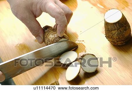 Chef cutting aroids, close up View Large Photo Image Stock Image - Chef cutting aroids, close up. Fotosearch