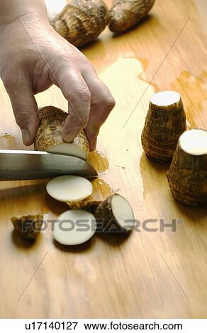 Chef cutting aroids View Large Photo Image Stock Photo - Chef cutting aroids. Fotosearch