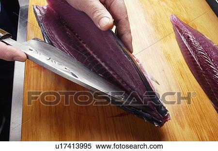 Chef cutting bonito, close up View Large Photo Image Stock Photography - Chef cutting bonito, close up. Fotosearch