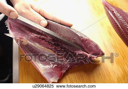 Chef cutting bonito, close up View Large Photo Image Stock Photography - Chef cutting bonito, close up. Fotosearch