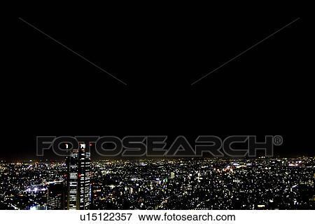 Stock Photo - Cityscape at night, Tokyo Prefecture, Honshu, Japan. Fotosearch
