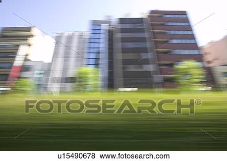 Stock Photo - Cityscape, blurred motion, Tokyo prefecture, Japan. Fotosearch