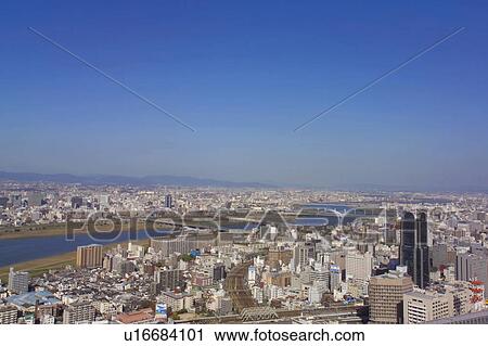Stock Image - Cityscape in Osaka, Osaka city, Osaka prefecture, Japan. Fotosearch