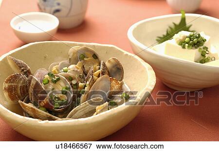 Clams steamed by sake and tofu View Large Photo Image Stock Photo - Clams steamed by sake and tofu. Fotosearch