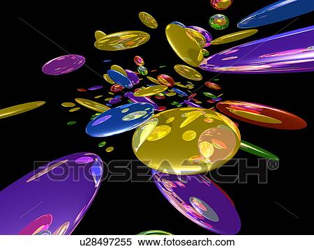 Stock Photography - Colorful circles, computer graphic, black background. Fotosearch