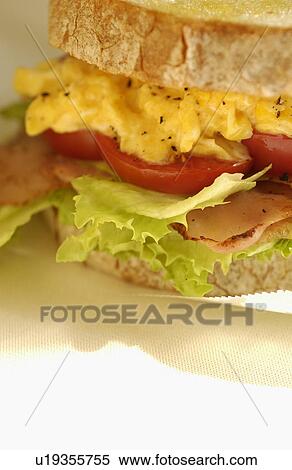 Stock Photography - Egg, tomato and bacon sandwich. Fotosearch