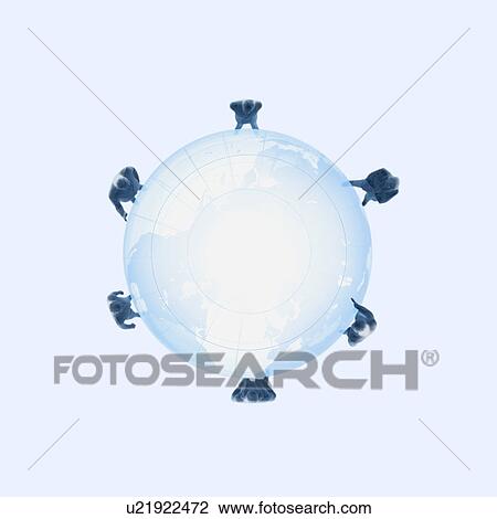 Figurine around globe View Large Photo Image Stock Image - Figurine around globe. Fotosearch