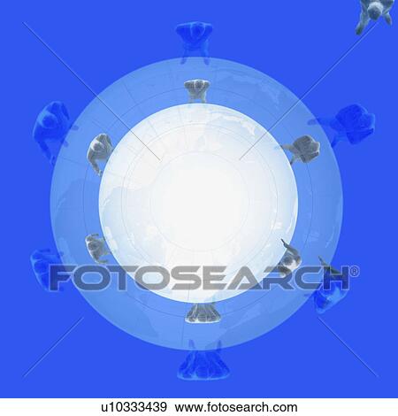 Figurine around globe View Large Photo Image Stock Photo - Figurine around globe. Fotosearch