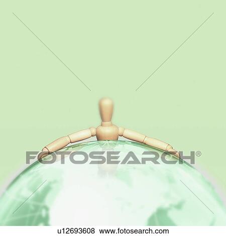 Figurine hugging globe View Large Photo Image Stock Photo - Figurine hugging globe. Fotosearch