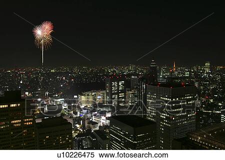 Fireworks over city skyline, Tokyo Prefecture, Honshu, Japan View Large Photo Image Stock Photography - Fireworks over city skyline, Tokyo Prefecture, Honshu, Japan. Fotosearch