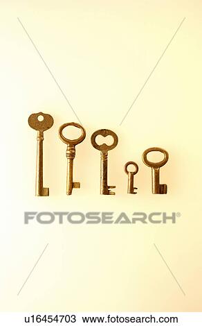Stock Image - Five keys, white background. Fotosearch