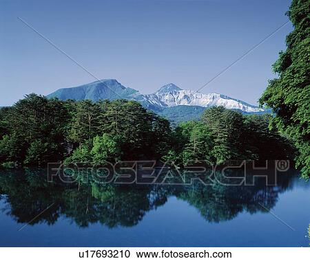 Stock Image - Goshiki lake and Mont Bandai, Fukushima Prefecture, Japan. Fotosearch