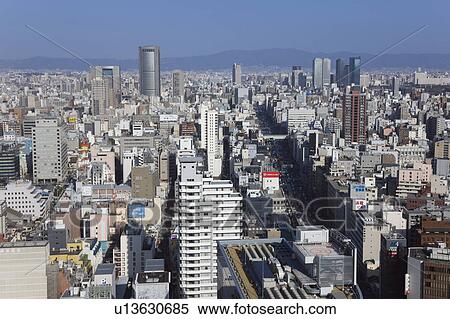 High Angle View of Downtown Osaka View Large Photo Image Stock Photography - High Angle View of Downtown Osaka. Fotosearch