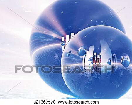Stock Image - Image of futuristic city in ball, computer graphic. Fotosearch