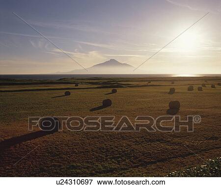 Stock Photo - Mt. Rishiri from field, Toyotomi town, Hokkaido prefecture, Japan. Fotosearch