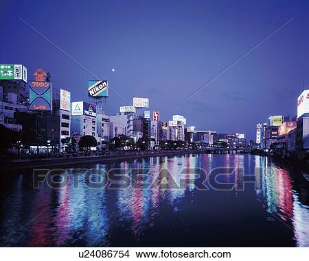 Night View of Illumination Along the River View Large Photo Image Picture - Night View of Illumination Along the River . Fotosearch