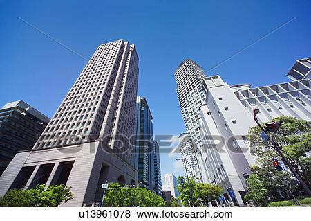 Stock Photo - Office buildings at West Umeda, Osaka Prefecture, Honshu, Japan. Fotosearch
