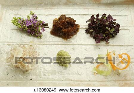Plate of assorted condiments, close up View Large Photo Image Stock Photo - Plate of assorted condiments, close up. Fotosearch