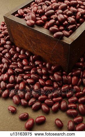 Stock Photography - Red kidney beans in wooden square box. Fotosearch
