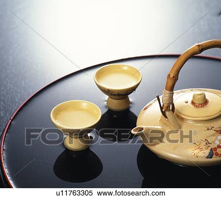 Stock Photography - Sake pot and cups. Fotosearch