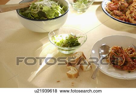 Salad Bowl and Seafood spaghetti View Large Photo Image Stock Photo - Salad Bowl and Seafood spaghetti. Fotosearch