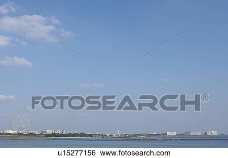 Sea and city under blue sky, copy space View Large Photo Image Stock Photograph - Sea and city under blue sky, copy space. Fotosearch