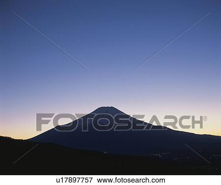 Stock Photo - Silhouette of Mt. Fuji, copy space, Yamanakako village, Yamanashi prefecture, Japan. Fotosearch