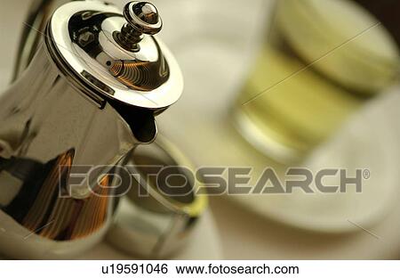 Silver tea pot, close up View Large Photo Image Stock Photograph - Silver tea pot, close up. Fotosearch