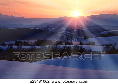 Snowy land in the morning, Kamifurano city, Hokkaido prefecture, Japan View Large Photo Image Stock Image - Snowy land in the morning, Kamifurano city, Hokkaido prefecture, Japan. Fotosearch